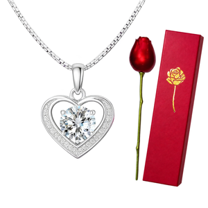 Love Heart Necklace Rose Stem Box