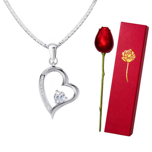 Valentine Heart Necklace Rose Stem Box