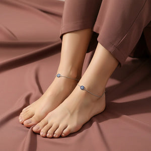 950 Silver Blue Evil Eye Anklet