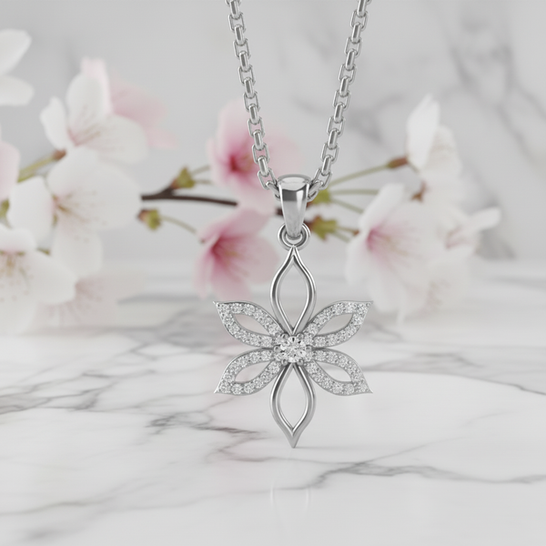 950 Silver Floral Butterfly Necklace