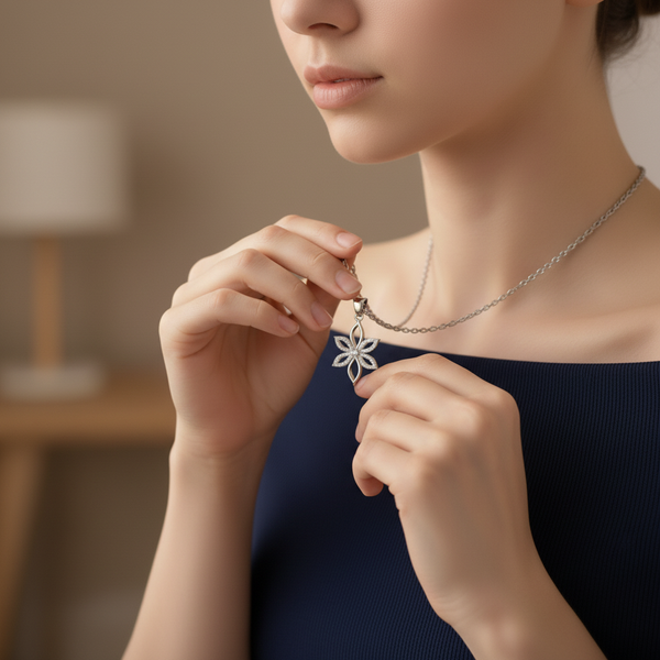 950 Silver Floral Butterfly Necklace