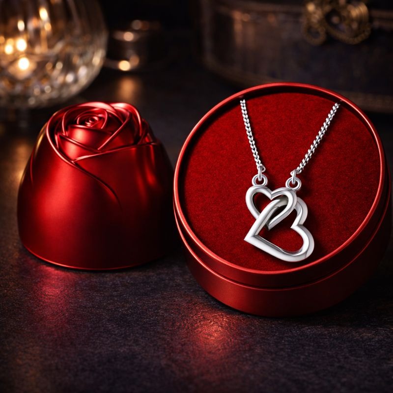 Dual Heart Necklace - Valentine Day Gift for Her